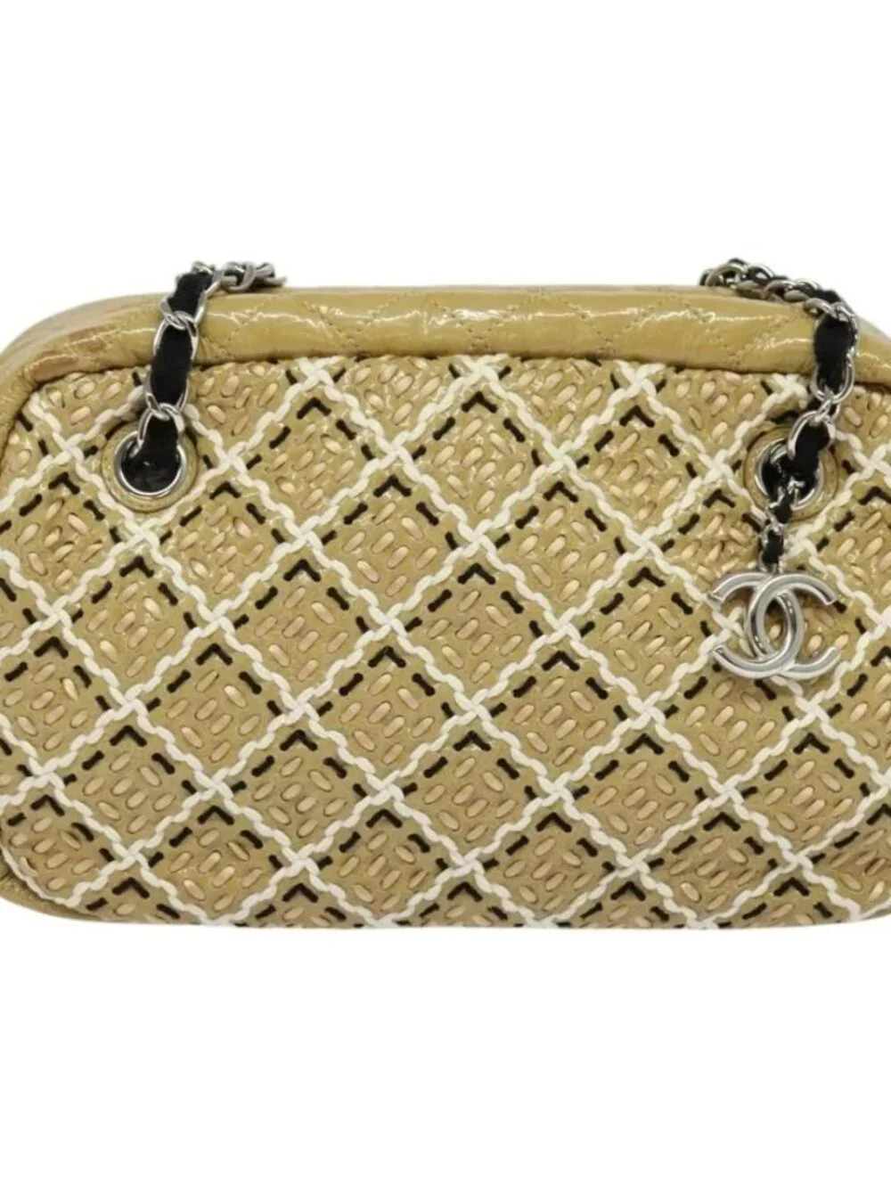 CHANEL Chain Shoulder Bag Enamel Beige CC Auth 125492